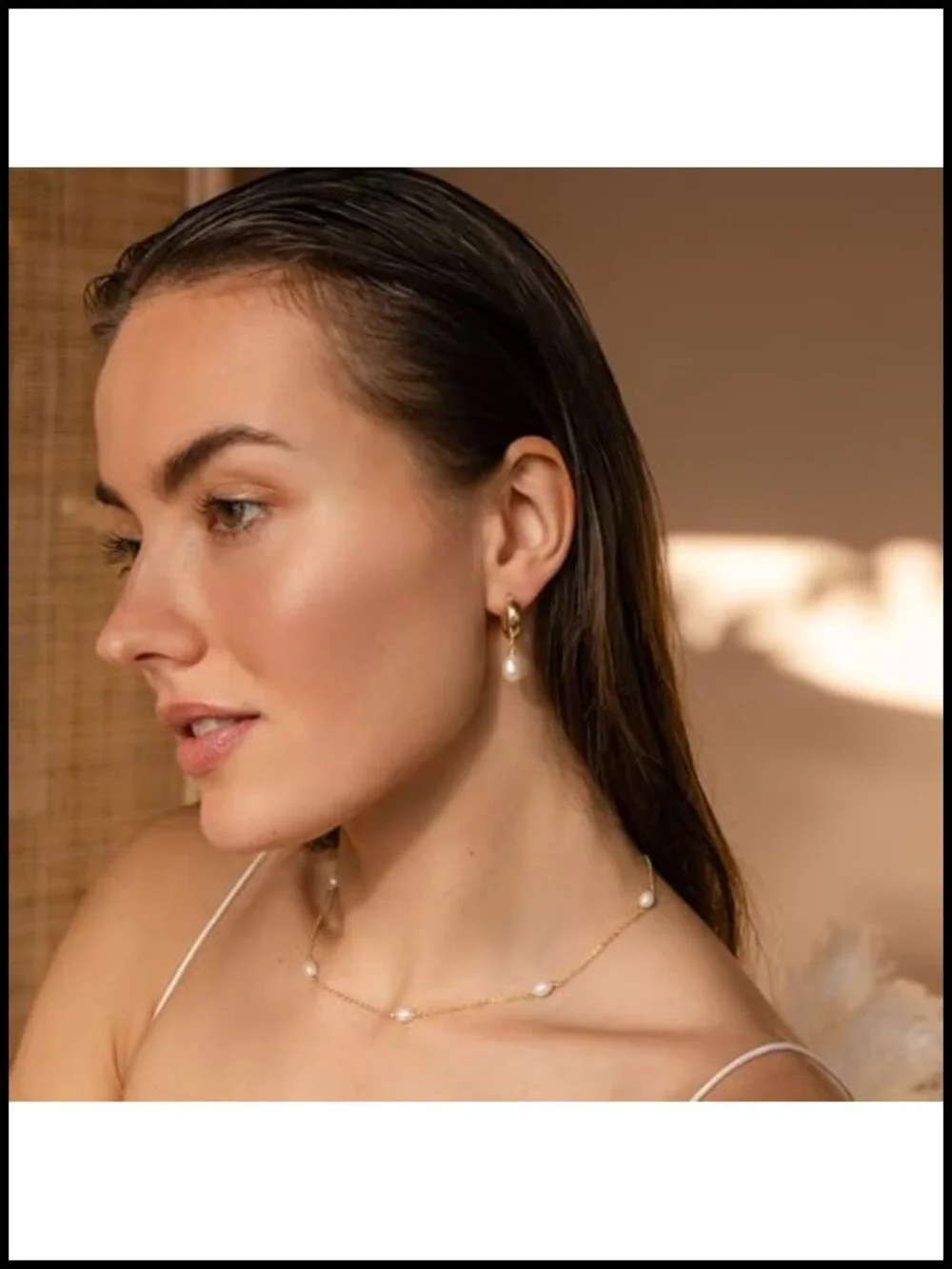 14K Gold Plated Freshwater Pearl Hoop Dangle Earrings for Women